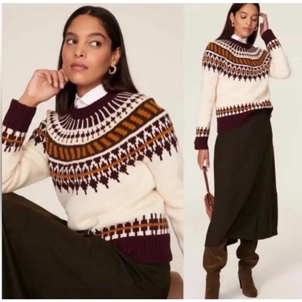 Tory Burch Fair Isle Wool Sweater XS Nordic Ski Pullover Preppy Quiet Luxury